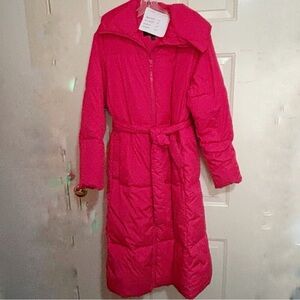 J. Crew Coral Puffer Long Coat w/Belt & Zip-up Front Size XS